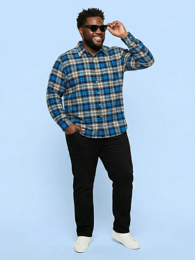 Men Plus Size Burlap Multicolor Checkered Casual Shirt