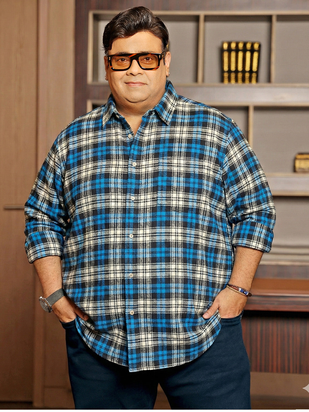 Men Plus Size Burlap Multicolor Checkered Casual Shirt