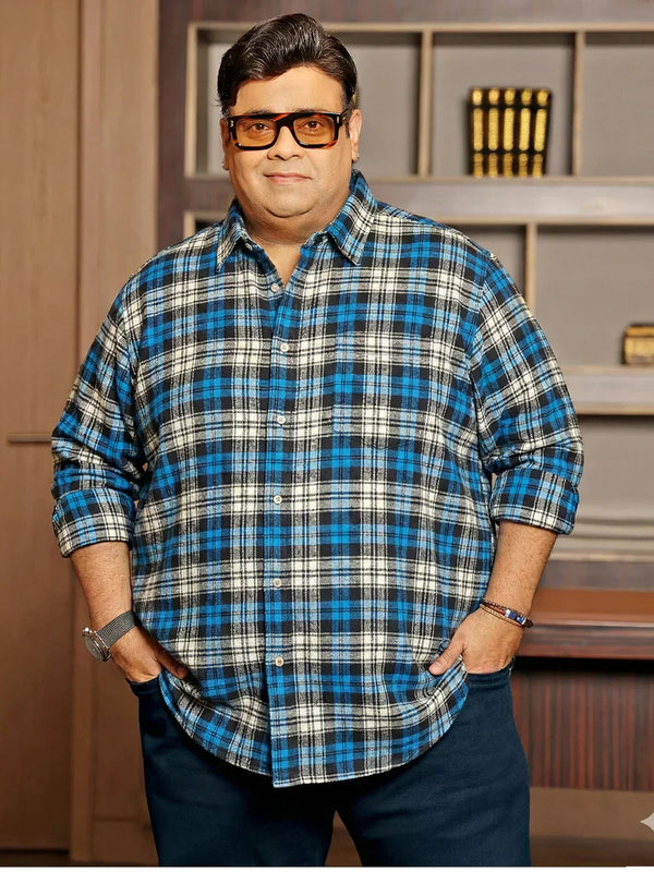 Men Plus Size Burlap Multicolor Checkered Casual Shirt