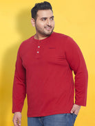 Men Plus Size But-Red Solid Henley Tshirt - bigbanana