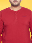 Men Plus Size But-Red Solid Henley Tshirt - bigbanana