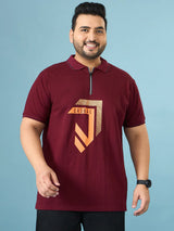 Men Plus Size Cajual Maroon Printed Polo Tshirt