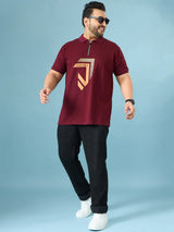 Men Plus Size Cajual Maroon Printed Polo Tshirt