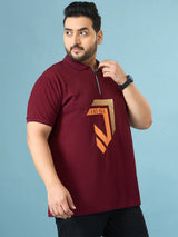 Men Plus Size Cajual Maroon Printed Polo Tshirt