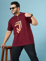 Men Plus Size Cajual Maroon Printed Polo Tshirt