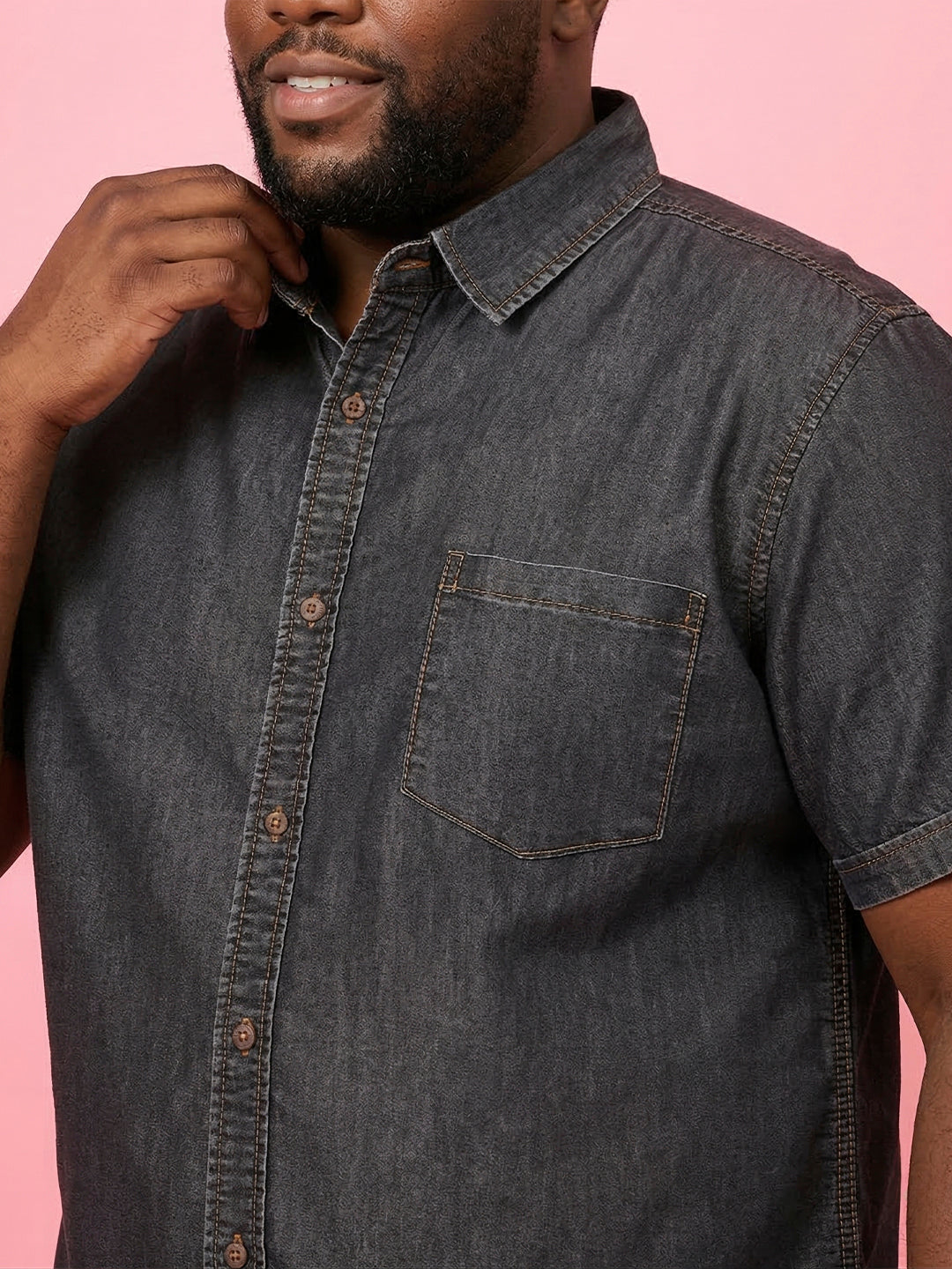 Men Plus Size Camboria Brown Solid Casual Shirt