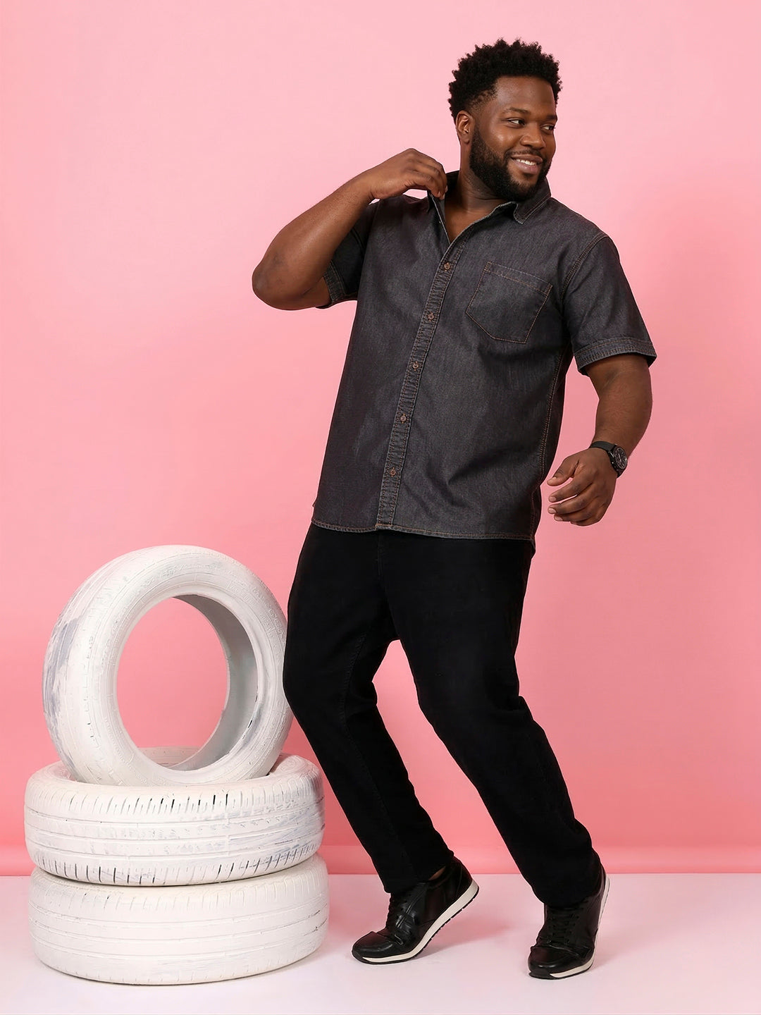 Men Plus Size Camboria Brown Solid Casual Shirt