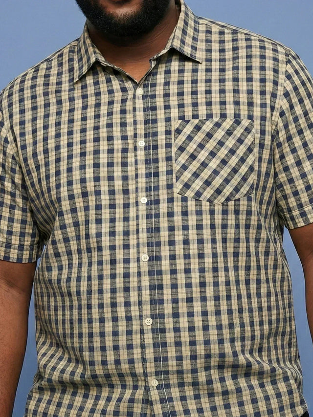 Men Plus Size Casing Multicolor Checkered Casual Shirt