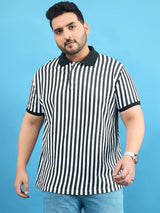 Men Plus Size Castling Black Stripe Polo Tshirt - bigbanana