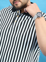 Men Plus Size Castling Black Stripe Polo Tshirt - bigbanana
