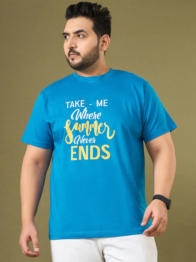 Men Plus Size Ceyora Blue Printed Round Neck Tshirt