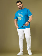 Men Plus Size Ceyora Blue Printed Round Neck Tshirt