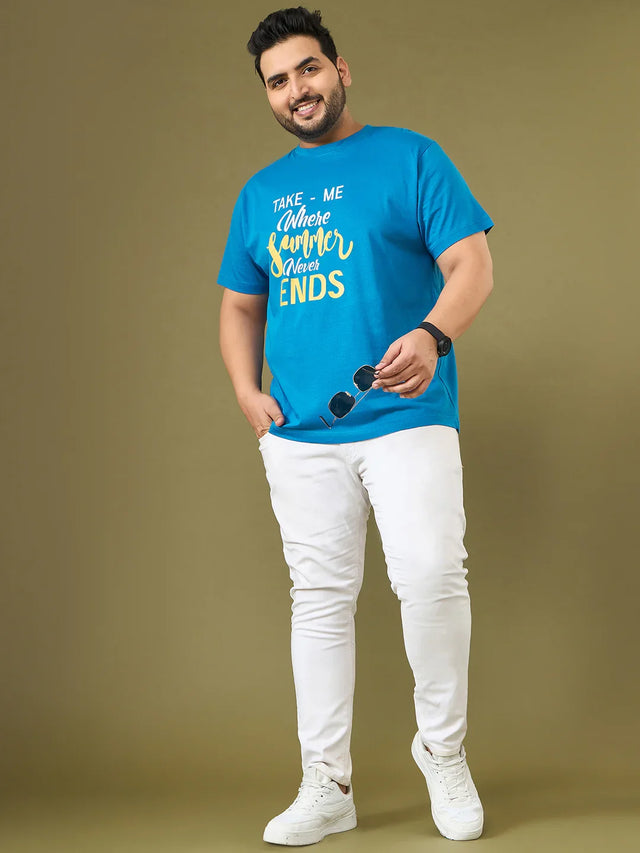 Men Plus Size Ceyora Blue Printed Round Neck Tshirt