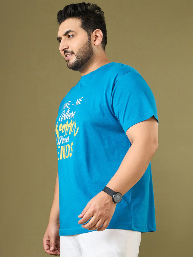 Men Plus Size Ceyora Blue Printed Round Neck Tshirt