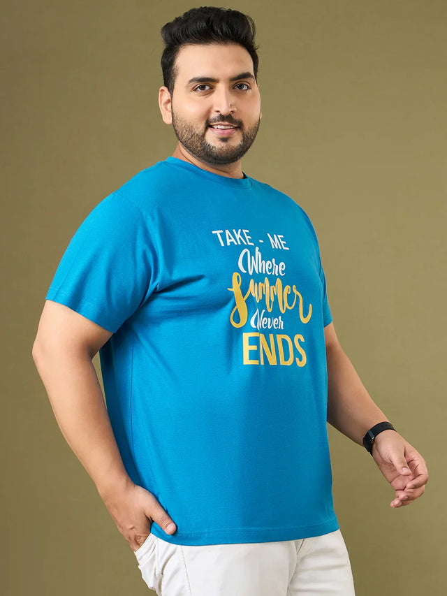 Men Plus Size Ceyora Blue Printed Round Neck Tshirt