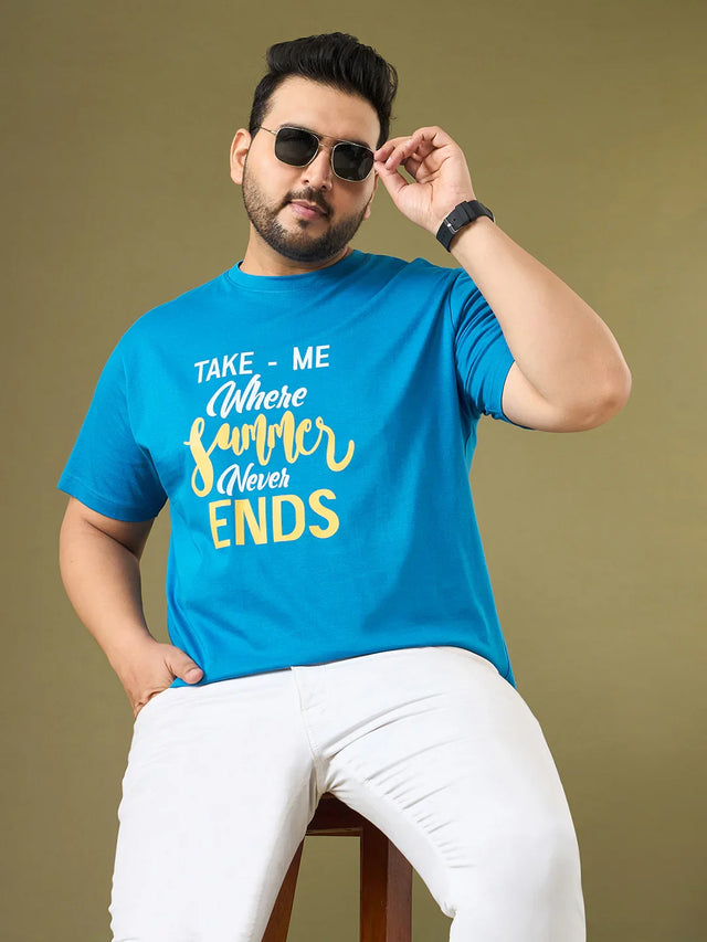 Men Plus Size Ceyora Blue Printed Round Neck Tshirt