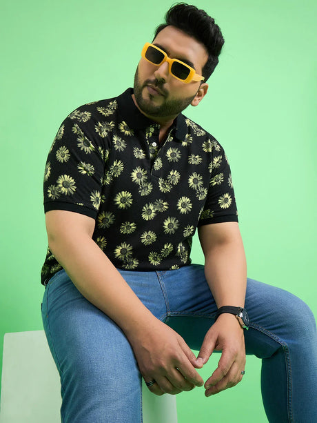 Men Plus Size Chassis Floral Print Polo Tshirt - bigbanana