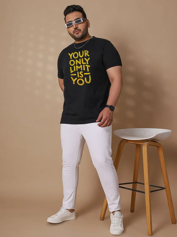 Men Plus Size Chin Striped Black Round Neck Tshirt
