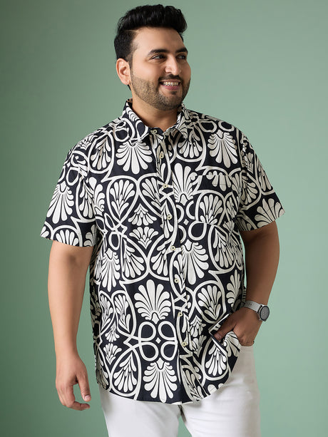 Men Plus Size Cirel-White Print Shirt - bigbanana