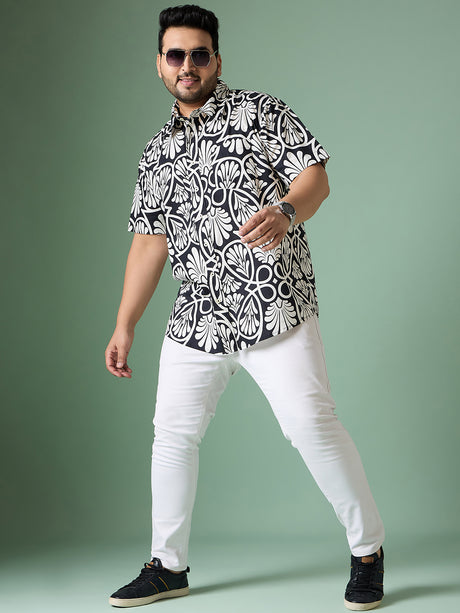 Men Plus Size Cirel-White Print Shirt - bigbanana