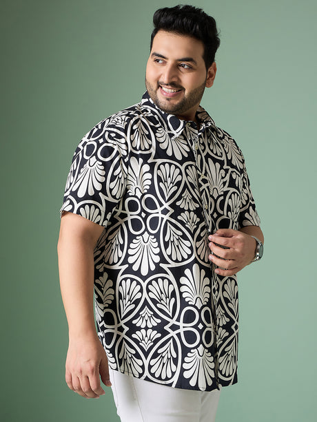 Men Plus Size Cirel-White Print Shirt - bigbanana