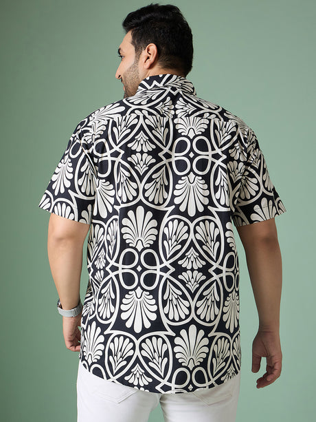Men Plus Size Cirel-White Print Shirt - bigbanana