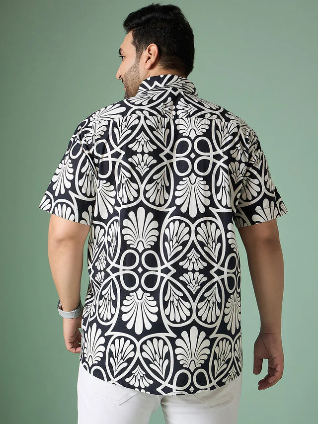 Men Plus Size Cirel-White Print Shirt - bigbanana