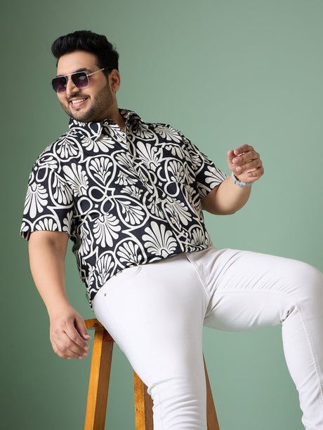 Men Plus Size Cirel-White Print Shirt - bigbanana