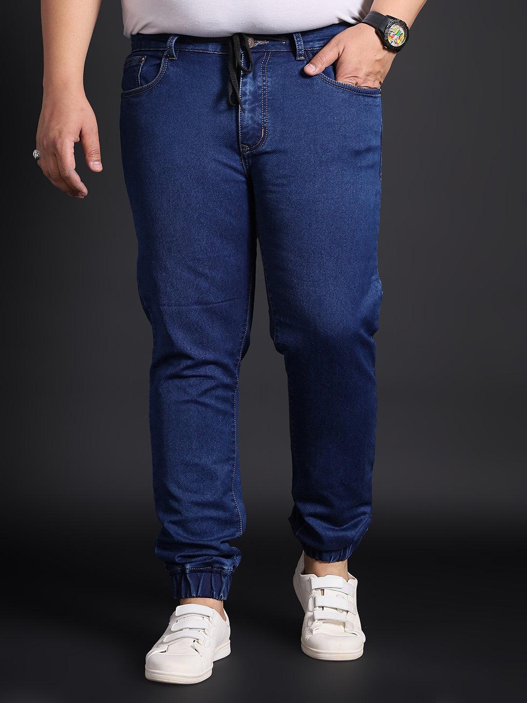 Men Plus Size Citrus-Dark Blue Washed Jeans - bigbanana