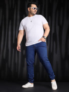 Men Plus Size Citrus-Dark Blue Washed Jeans - bigbanana