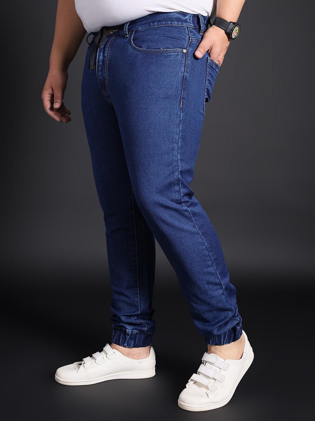 Men Plus Size Citrus-Dark Blue Washed Jeans - bigbanana