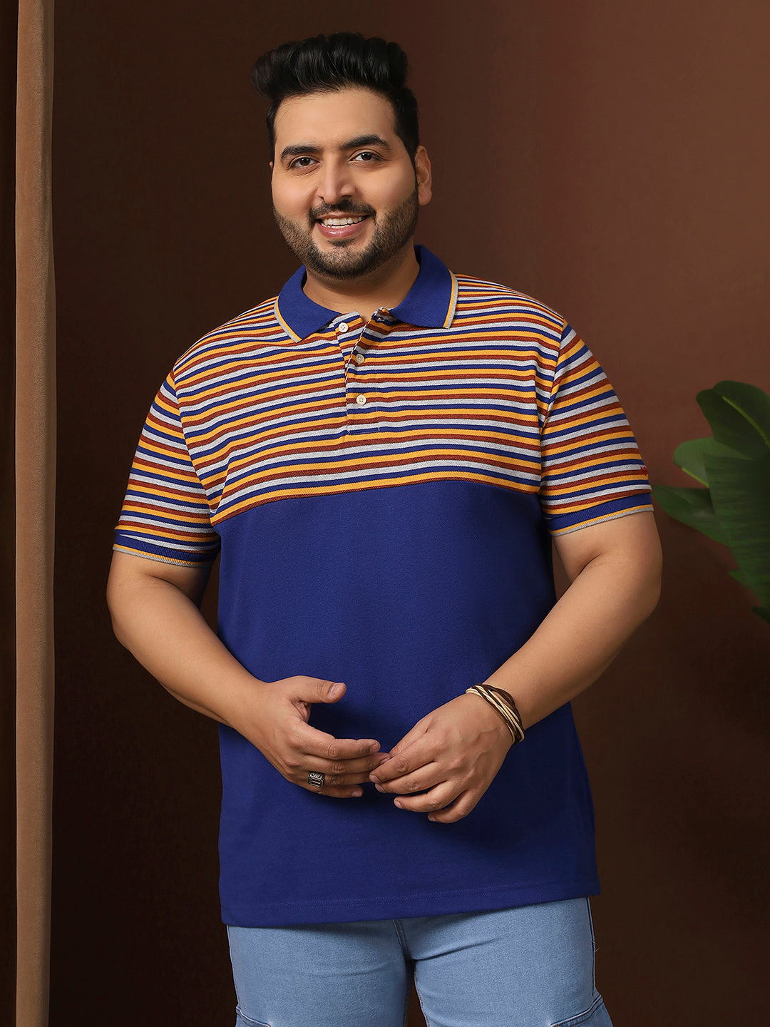 Men Plus Size Clatheo Colorblock Polo Tshirt