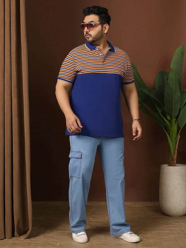 Men Plus Size Clatheo Colorblock Polo Tshirt - bigbanana