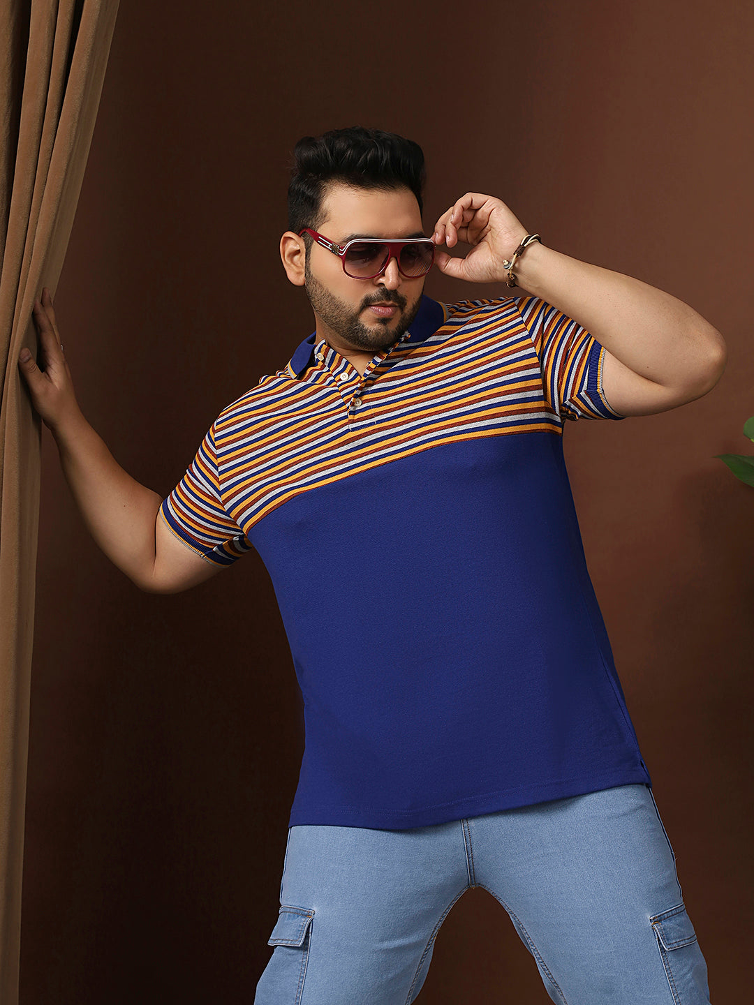 Men Plus Size Clatheo Colorblock Polo Tshirt