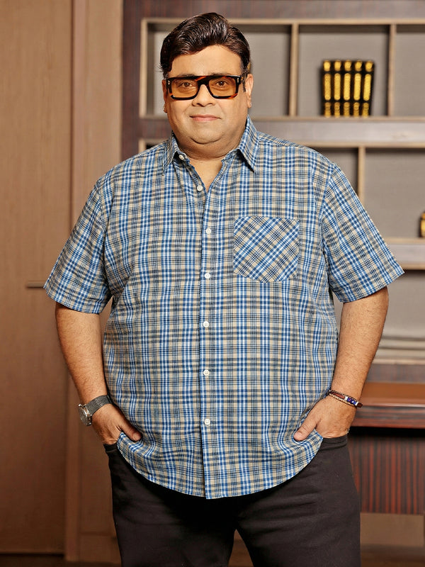 Men Plus Size Cloud Multicolor Checkered Casual Shirt