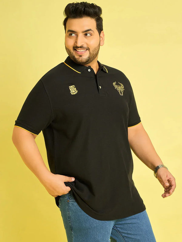 Men Plus Size Colonia-Black Solid Polo Tshirt
