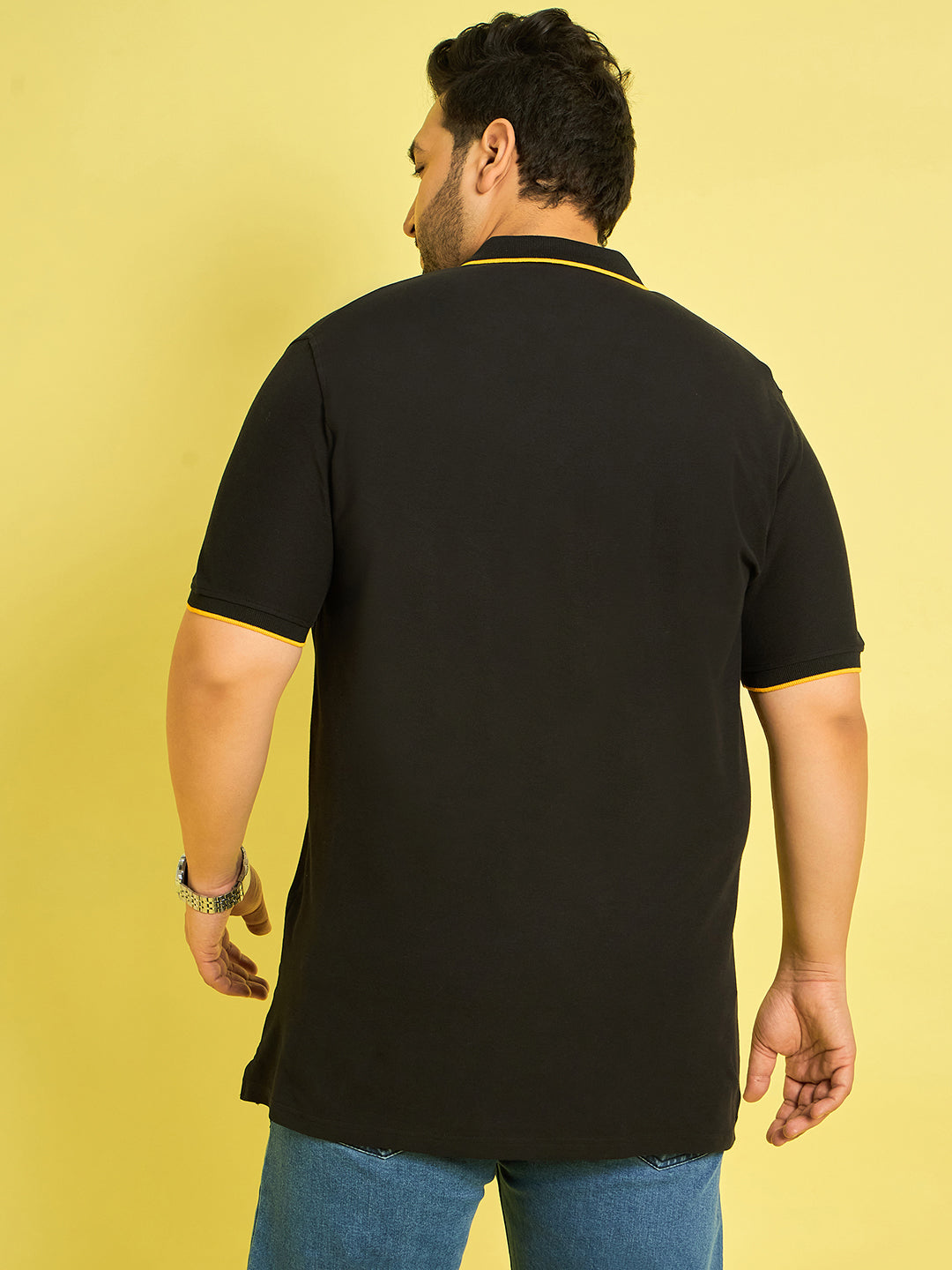 Men Plus Size Colonia-Black Solid Polo Tshirt - bigbanana