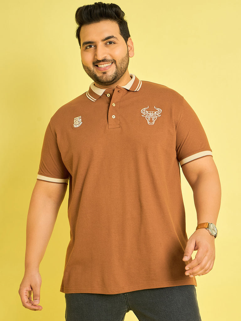 Men Plus Size Colonia-Brown Solid Polo Tshirt - bigbanana