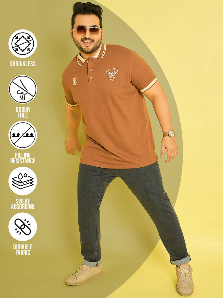 Men Plus Size Colonia-Brown Solid Polo Tshirt - bigbanana