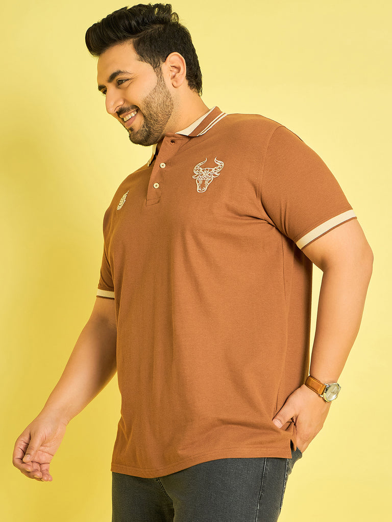 Men Plus Size Colonia-Brown Solid Polo Tshirt - bigbanana