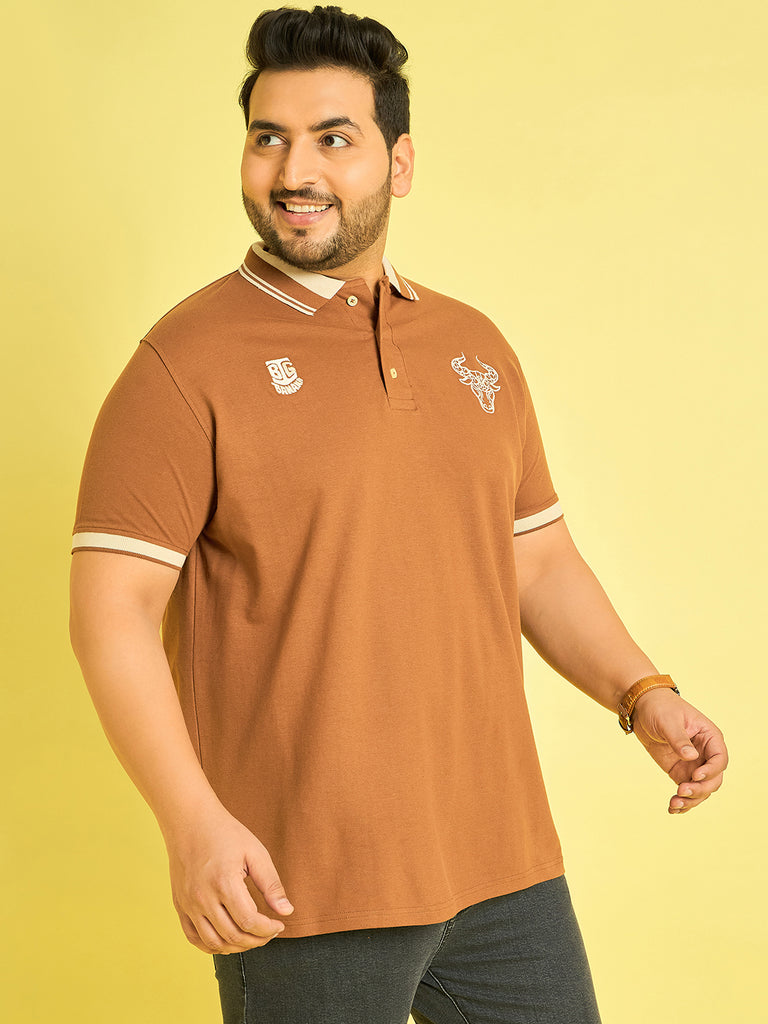 Men Plus Size Colonia-Brown Solid Polo Tshirt - bigbanana