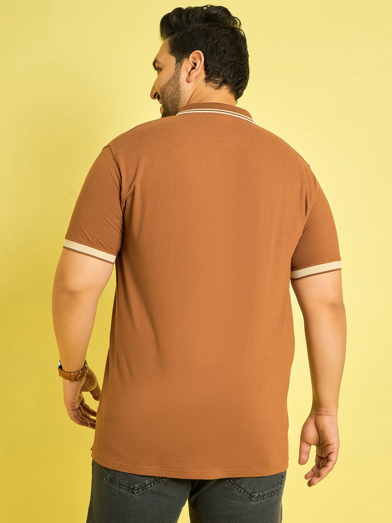 Men Plus Size Colonia-Brown Solid Polo Tshirt - bigbanana