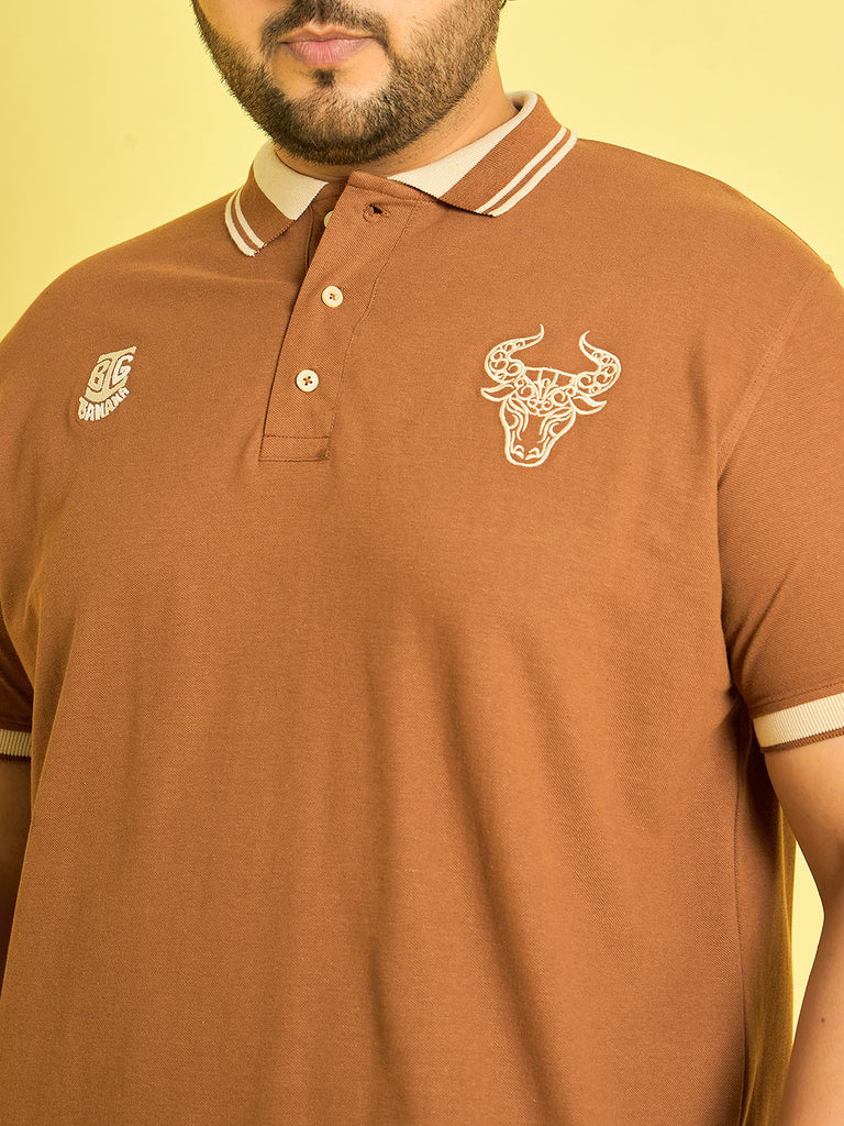 Men Plus Size Colonia-Brown Solid Polo Tshirt - bigbanana