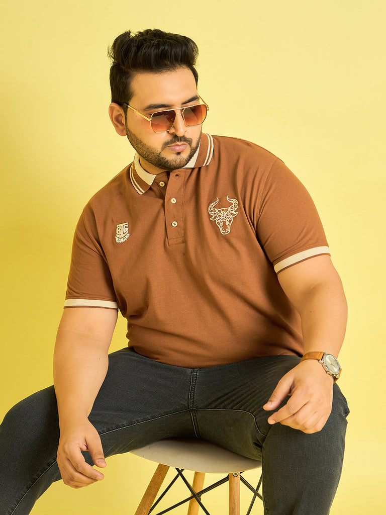 Men Plus Size Colonia-Brown Solid Polo Tshirt - bigbanana