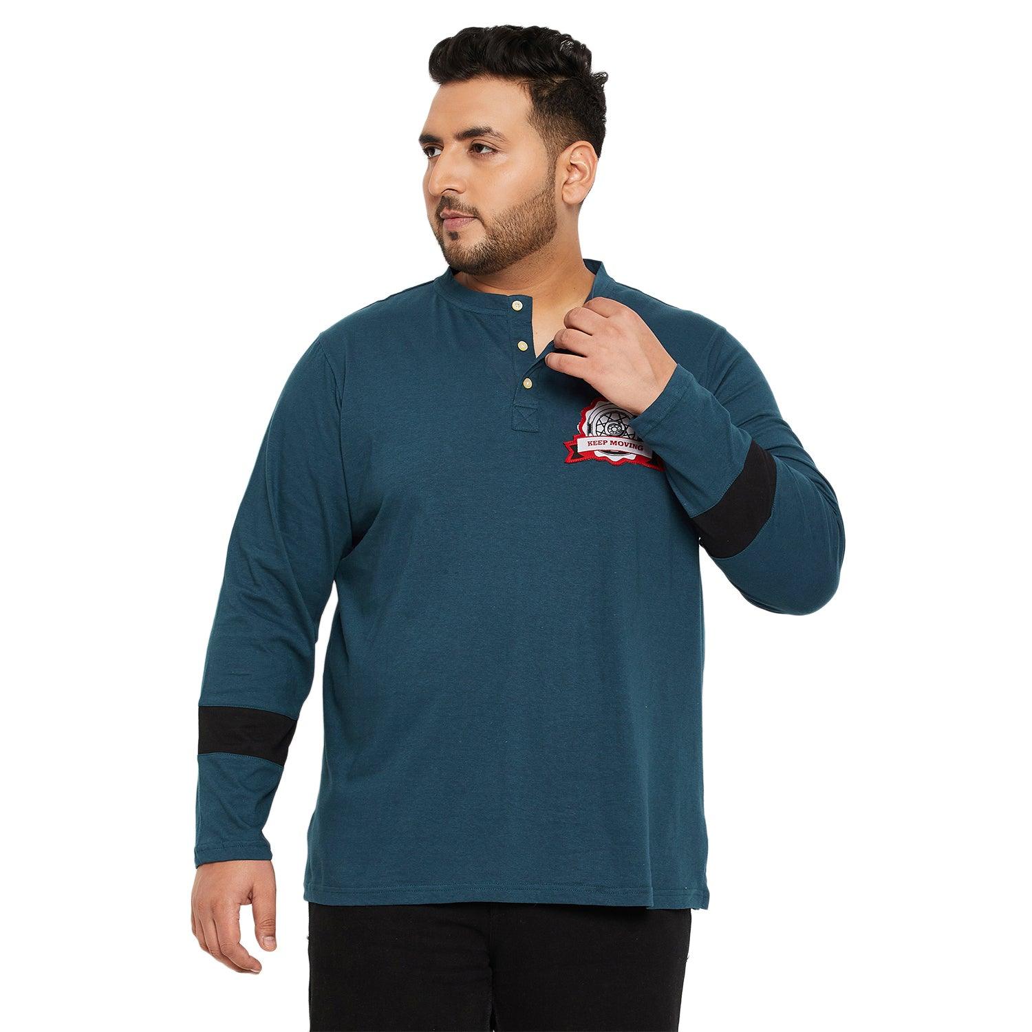 Men Plus Size Comber Solid Henley Tshirt - bigbanana