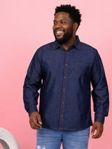 Men Plus Size Comorosia Blue Solid Casual Shirt