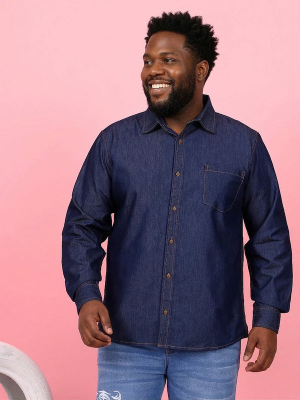 Men Plus Size Comorosia Blue Solid Casual Shirt