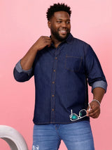 Men Plus Size Comorosia Blue Solid Casual Shirt