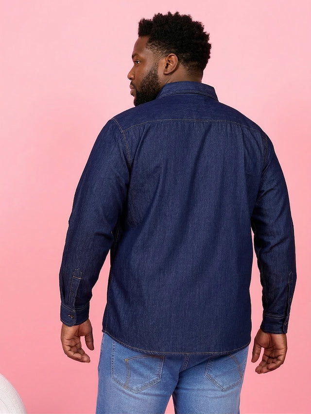 Men Plus Size Comorosia Blue Solid Casual Shirt