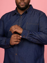 Men Plus Size Comorosia Blue Solid Casual Shirt